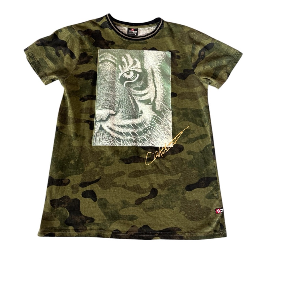 Southpole Men's‎ Camo Tiger Graphic T-Shirt Short sleeve Black Green Size M
